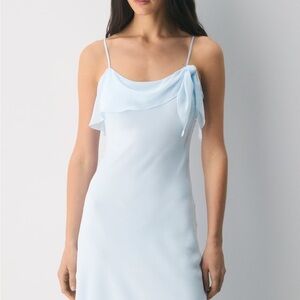 NWT Aritzia Wilfred Lightweight Crepe Slip Ruffles Midi Cannelle Dress Blue 2xs